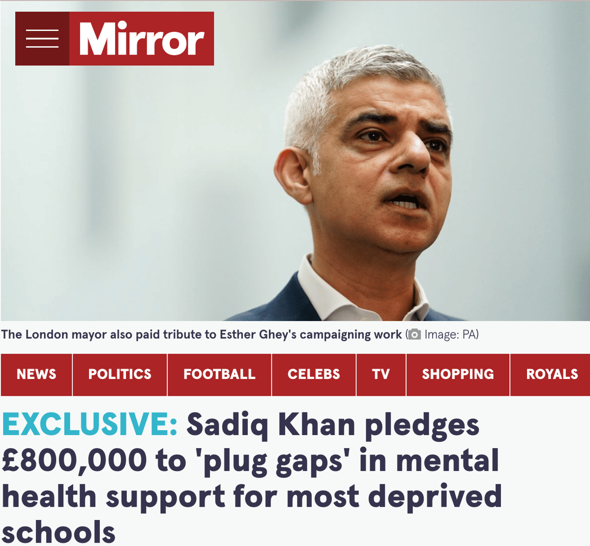 Sadiq Khan pledges £800,000 to 'plug gaps' in mental health support for most deprived schools