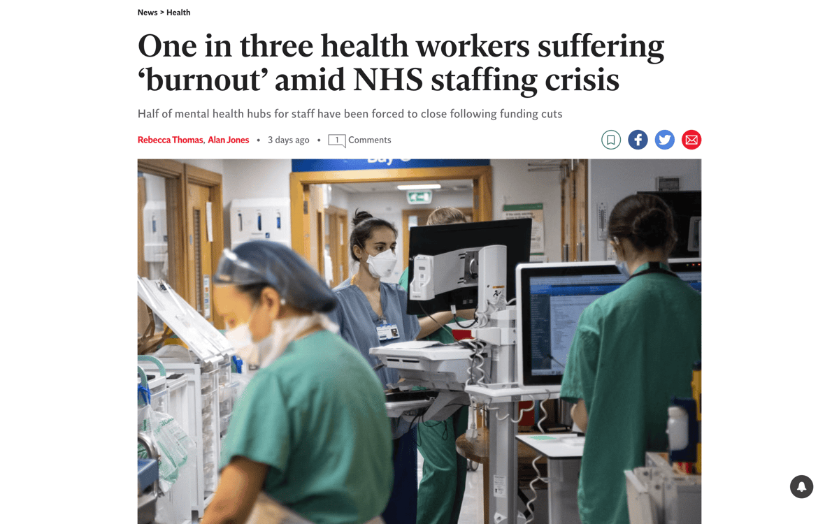 One in three health workers suffering ‘burnout’ amid NHS staffing crisis